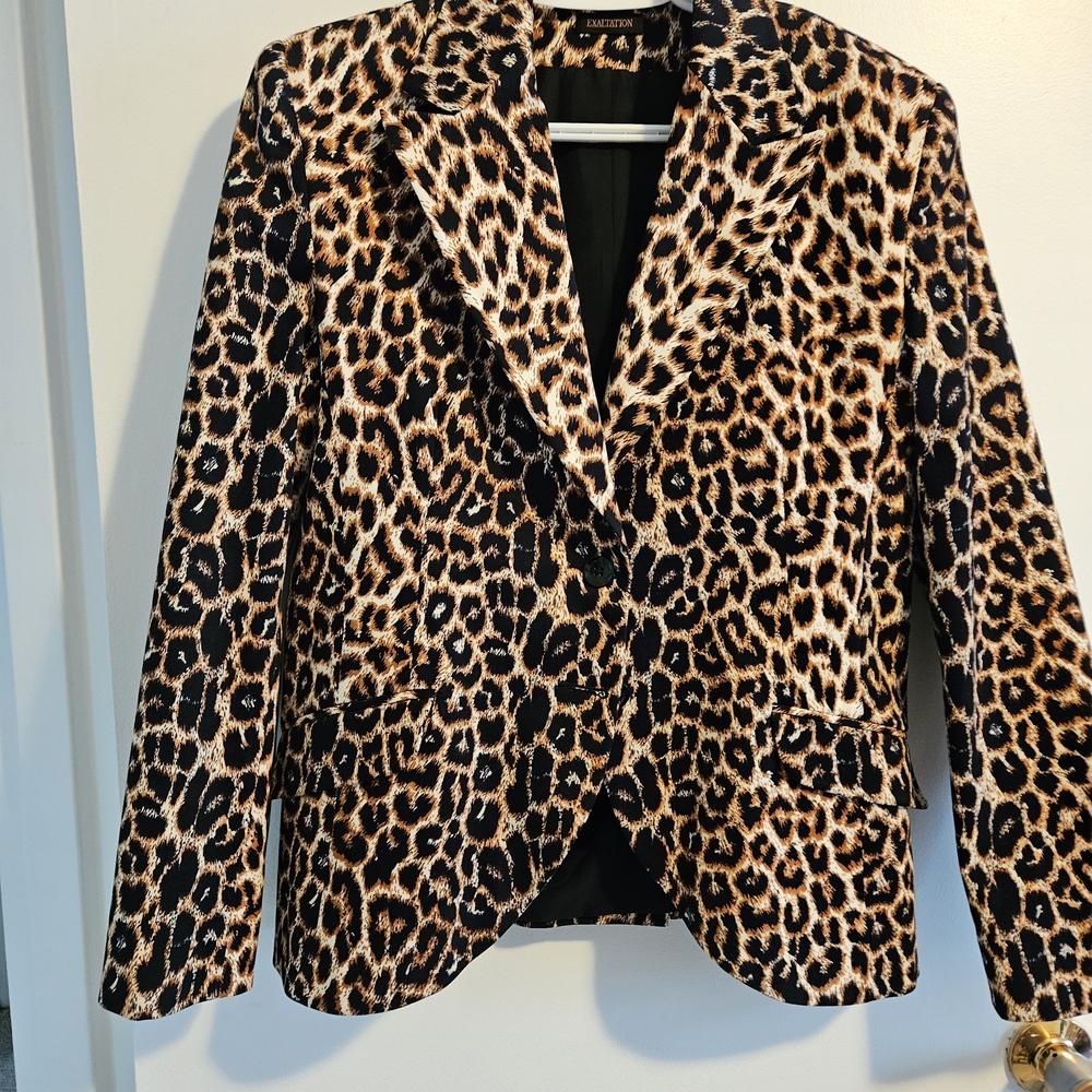 Leopard Print Blazer Jacket - Black & Brown